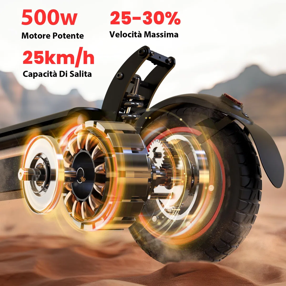 W8 500W Monopattino Elettrico Fuoristrada Con Frecce, 10Ah Batteria, Quattro velocità 6/10/15/25km/h, 45-50 Km Autonomia, 2 Sistemi Di Frenata, Controllo App,Pieghevole, Carico 120Kg