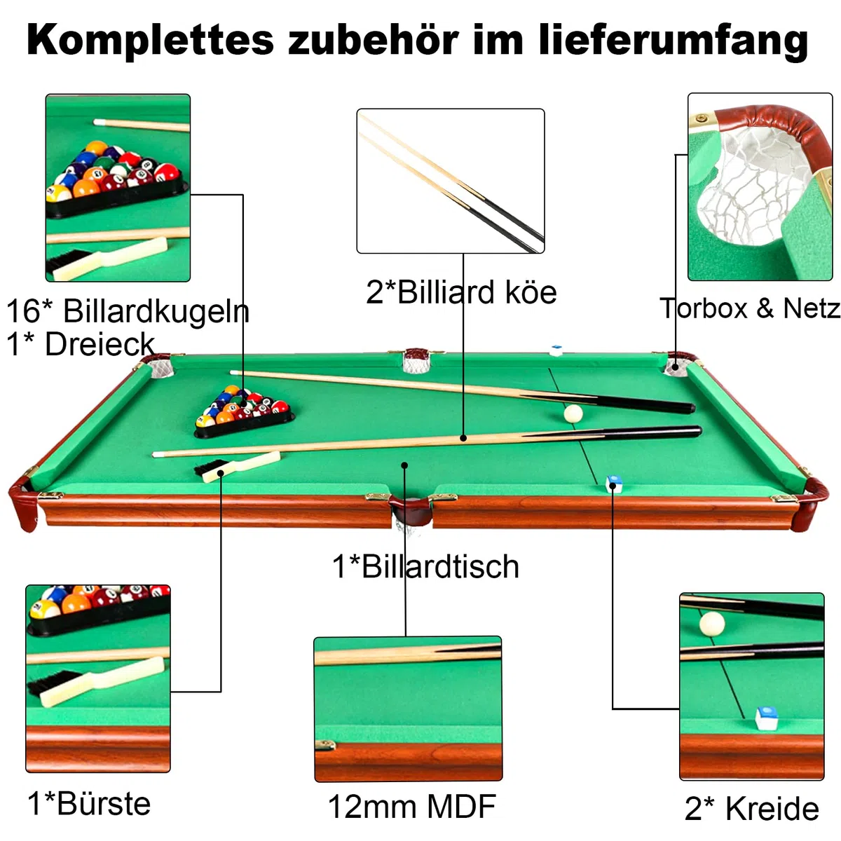 Tavolo da biliardo pieghevole, 4 m, verde, legno, 140 x 74 x 80 cm, per 2-4 giocatori