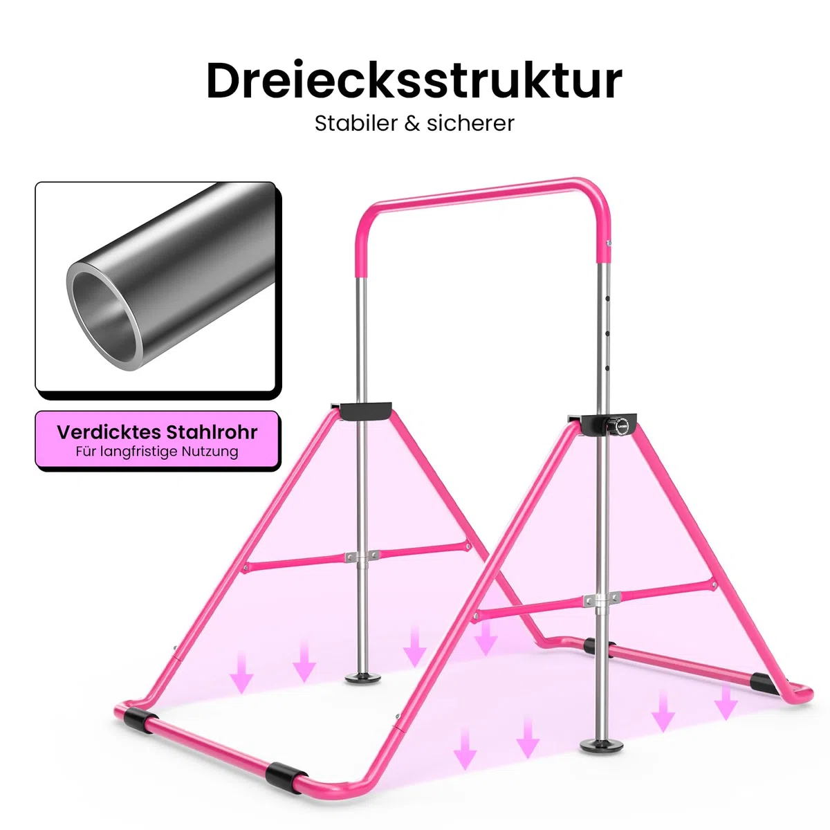 Safly Fun Expandable, asta da ginnastica per bambini, asta da ginnastica, asta orizzontale pieghevole, rosa con tappetino