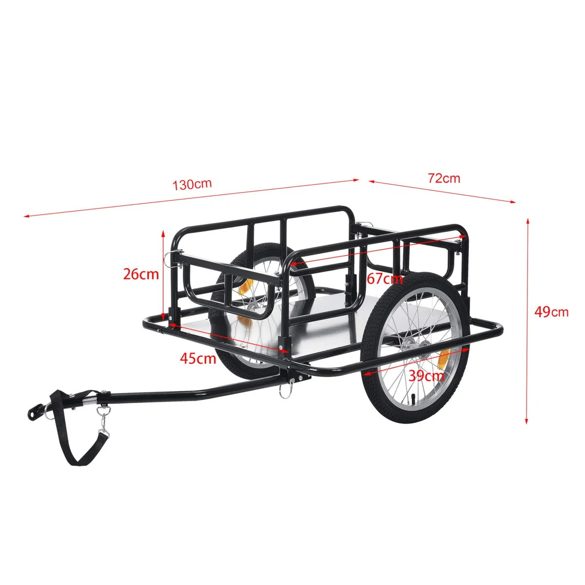 pro.tec Rimorchio Cargo per Bicicletta 130 x 72 x 49 cm Carrello Trasporto per Bici con Telaio in Acciaio Carico Max. 40 kg - Nero