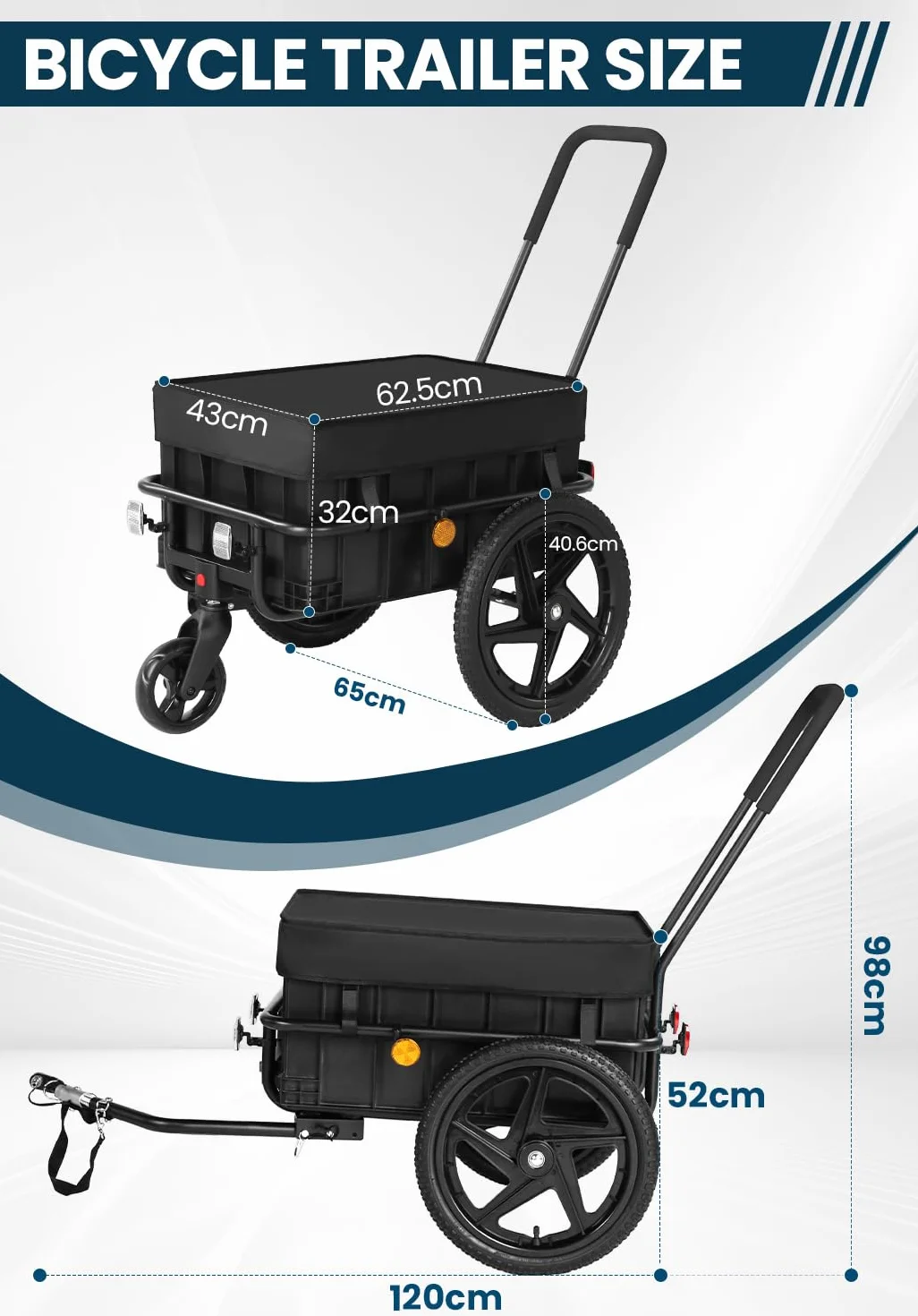 SEPNINE 2 in 1 Rimorchio per biciclette, Rimorchio per carico, Carrello a mano con manico di spinta, Telaio in ferro, Pneumatici da 40 cm, Capacità di carico di 40 kg