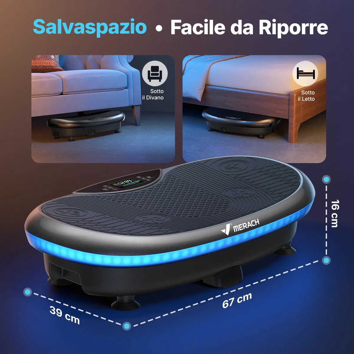 MERACH 4D Pedana Vibrante Con 7 Modalità Di Vibrazione, 120 Livelli Di Velocità, 5 Programmi Intelligenti, Altoparlante Bluetooth Integrato E Luce Ambientale