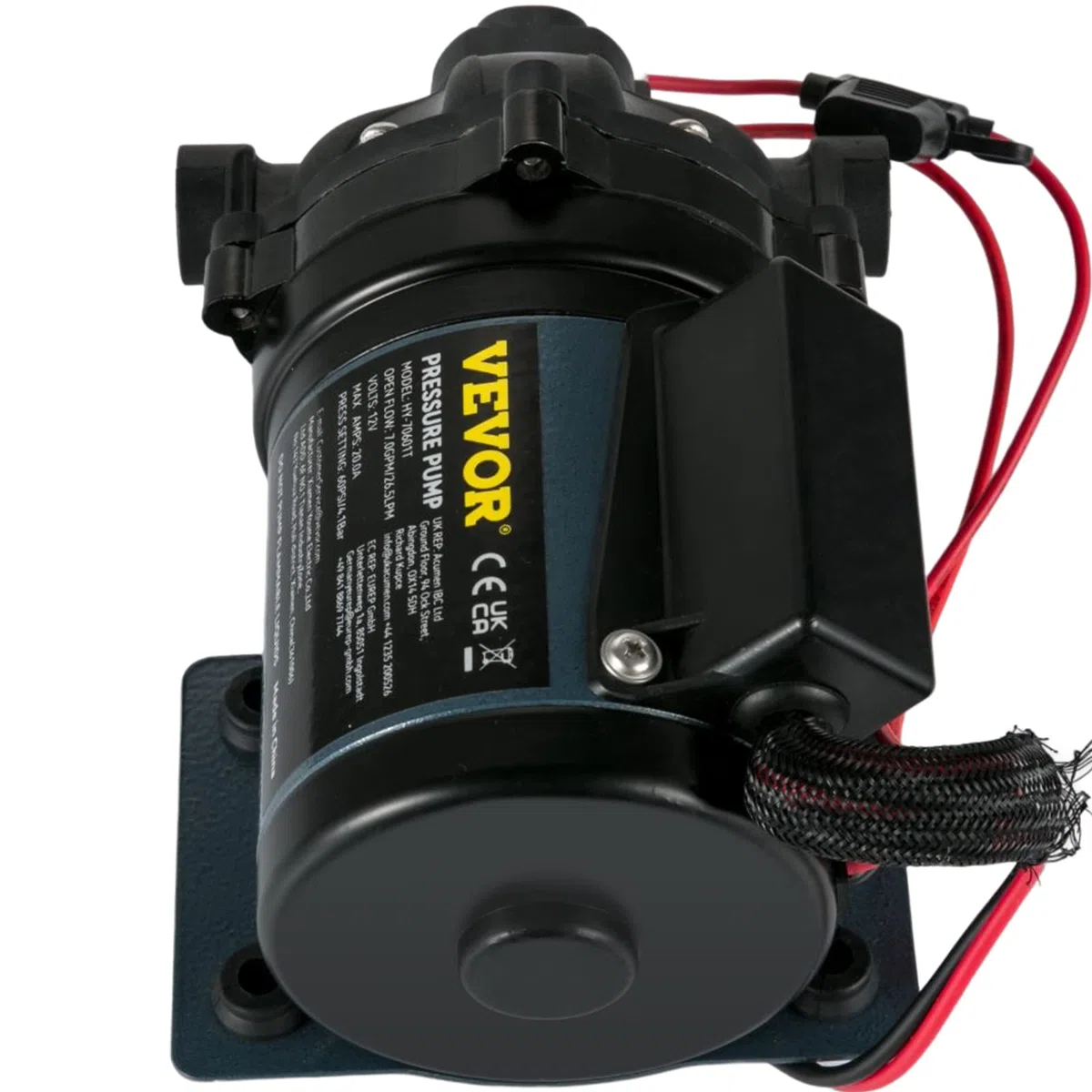 VEVOR Pompa Autoadescante 12 A per Lavaggio Auto Barche Camper Veicoli di Corrente Continua 240 W, Pompa d'Acqua di Lavaggio Portatile in ABS Portata Max. 31,8 L/min per Veicoli Mobile Ponte Barche