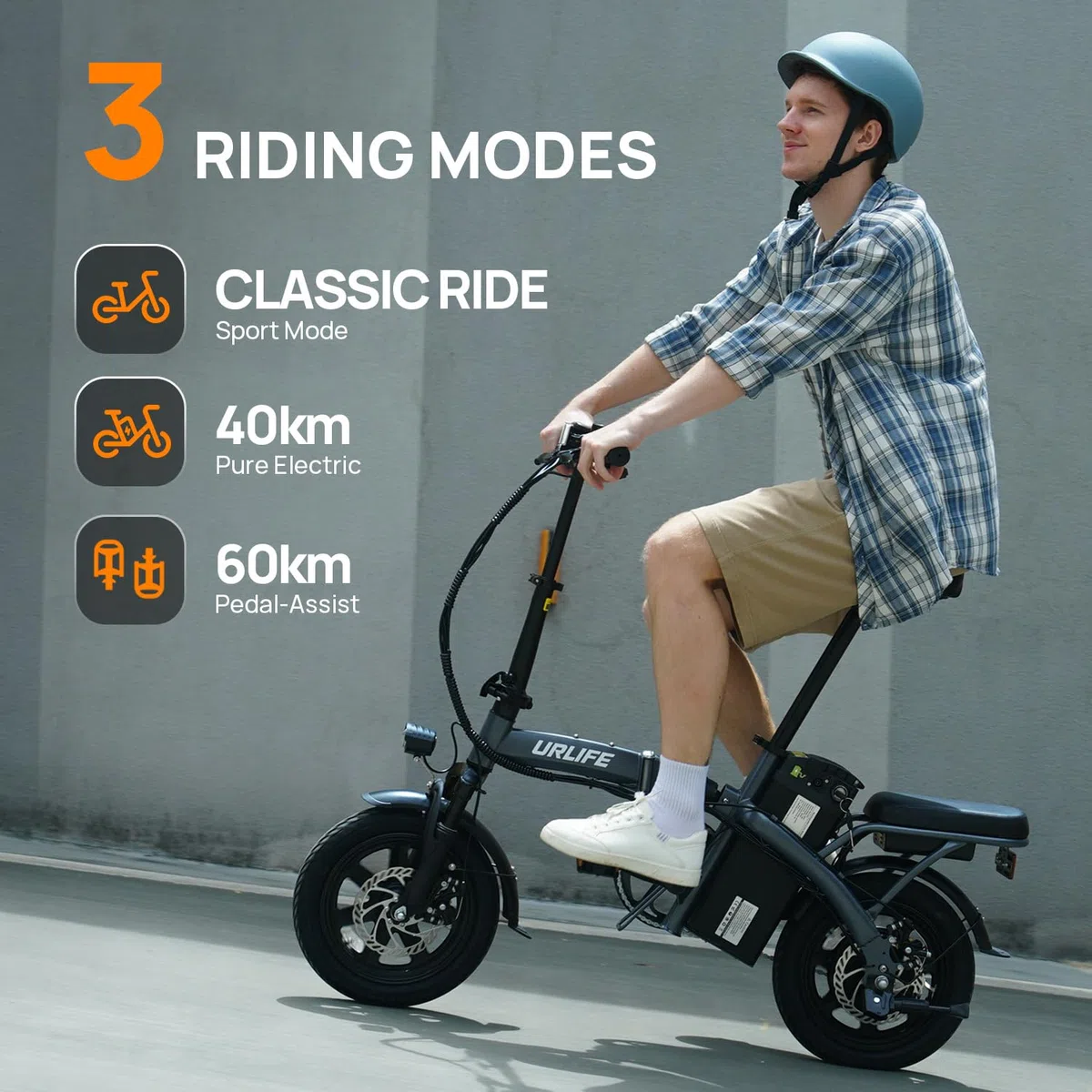 URLIFE Bici Elettrica, 14" Bicicletta Elettrica Pieghevole con 3 Modalità di Guida, Batteria Rimovibile 48V 7.5Ah Autonomia di 60 km E-bike da per Adulti e Adolescenti