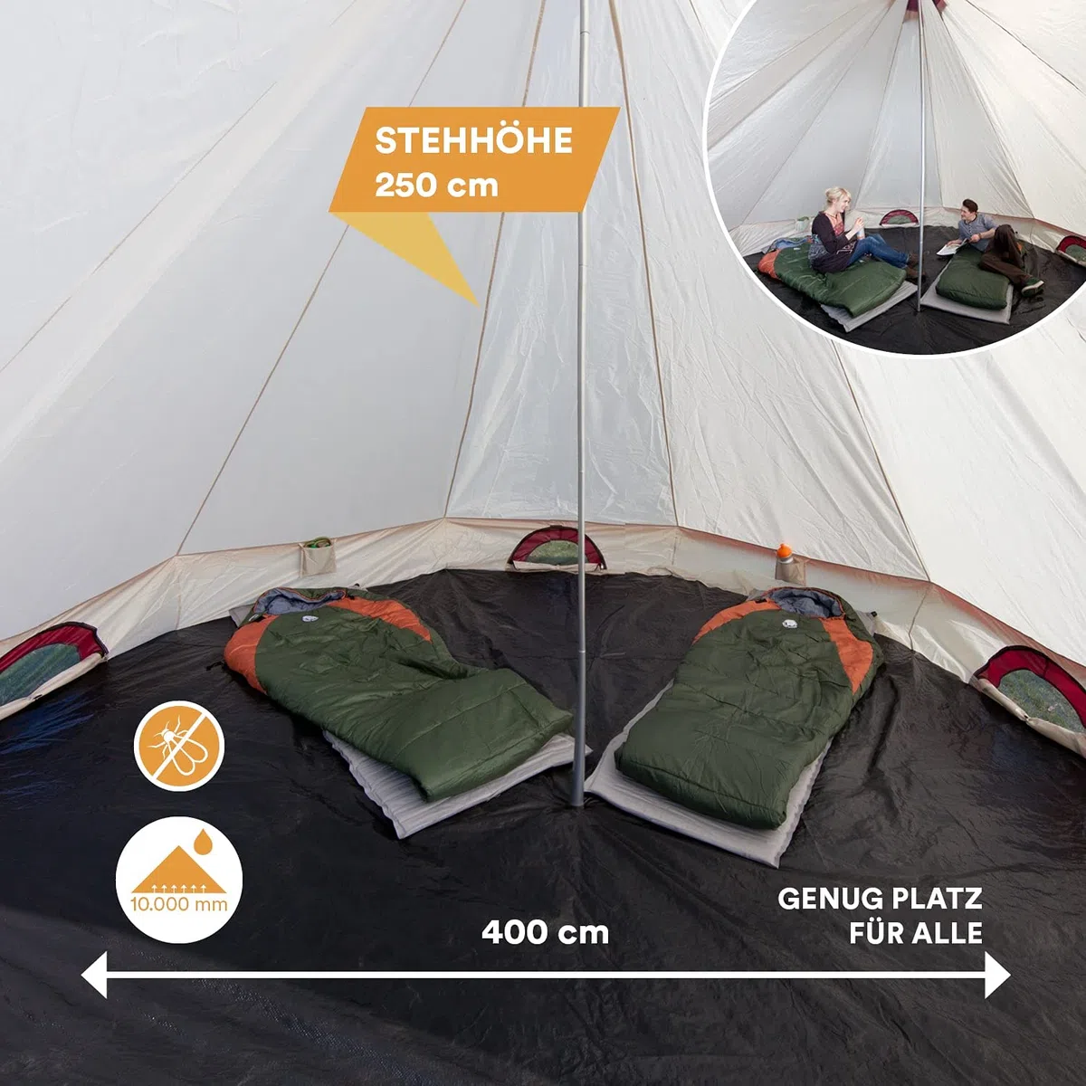 skandika Comanche Tipi Wigwan Tenda Campeggio 8 Persone Altezza 2,5 m (