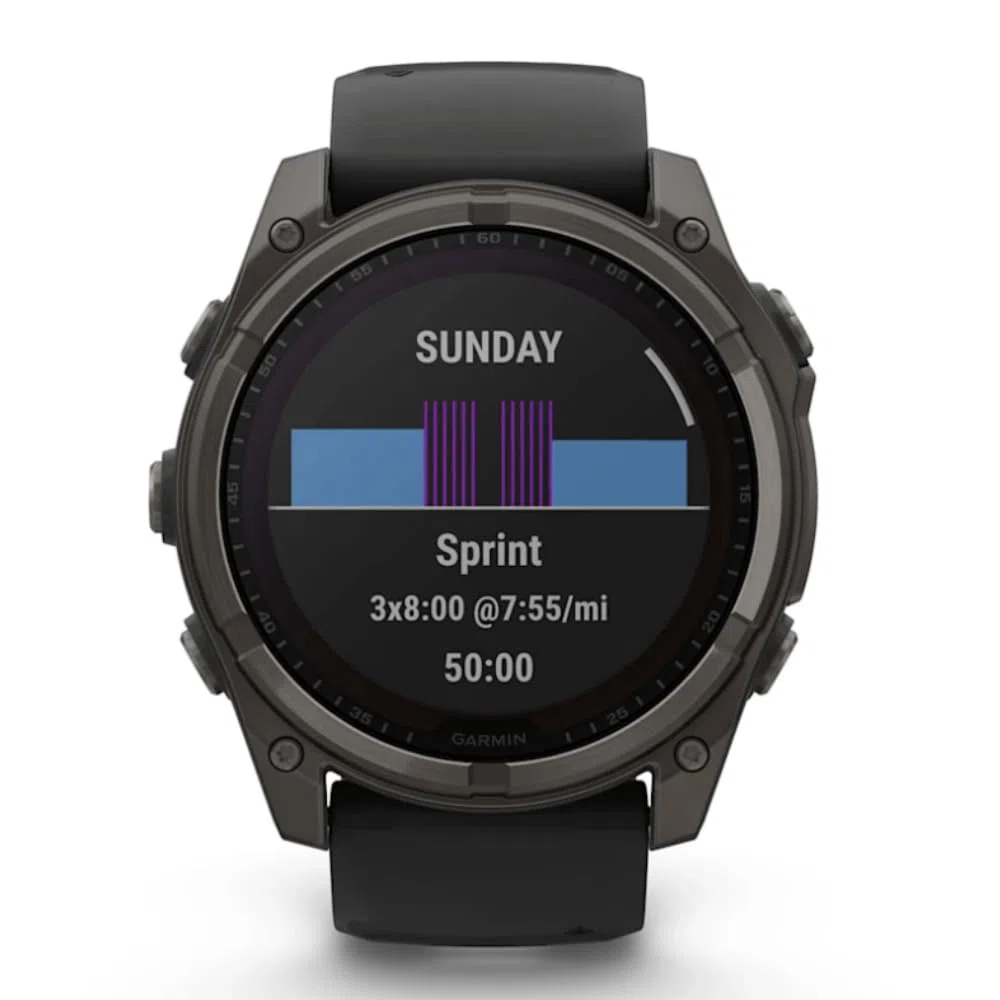 GARMIN FENIX 8-51 MM, SOLARE, ZAFFIRO GRIGIO CARBONIO DLC TITANIO CON SILICONE NERO/GRIGIO CIOTTOLO