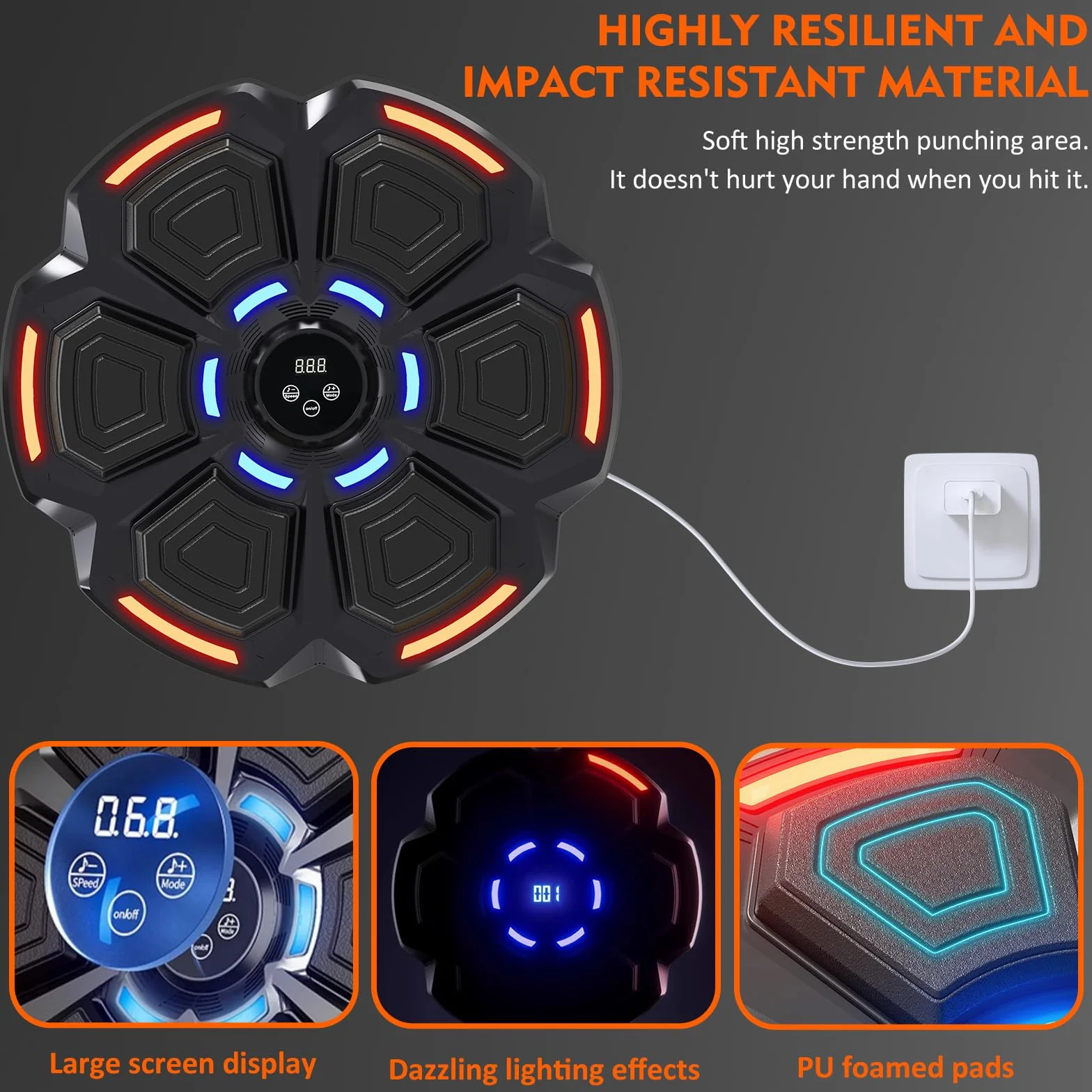 snawowo Music Boxing Machine Adulti - 9 modalità di 9 velocità Macchina da Boxe Musical Pugile con Guanti - LED Musica Bluetooth Boxe Allenamento per Casa (Nero)