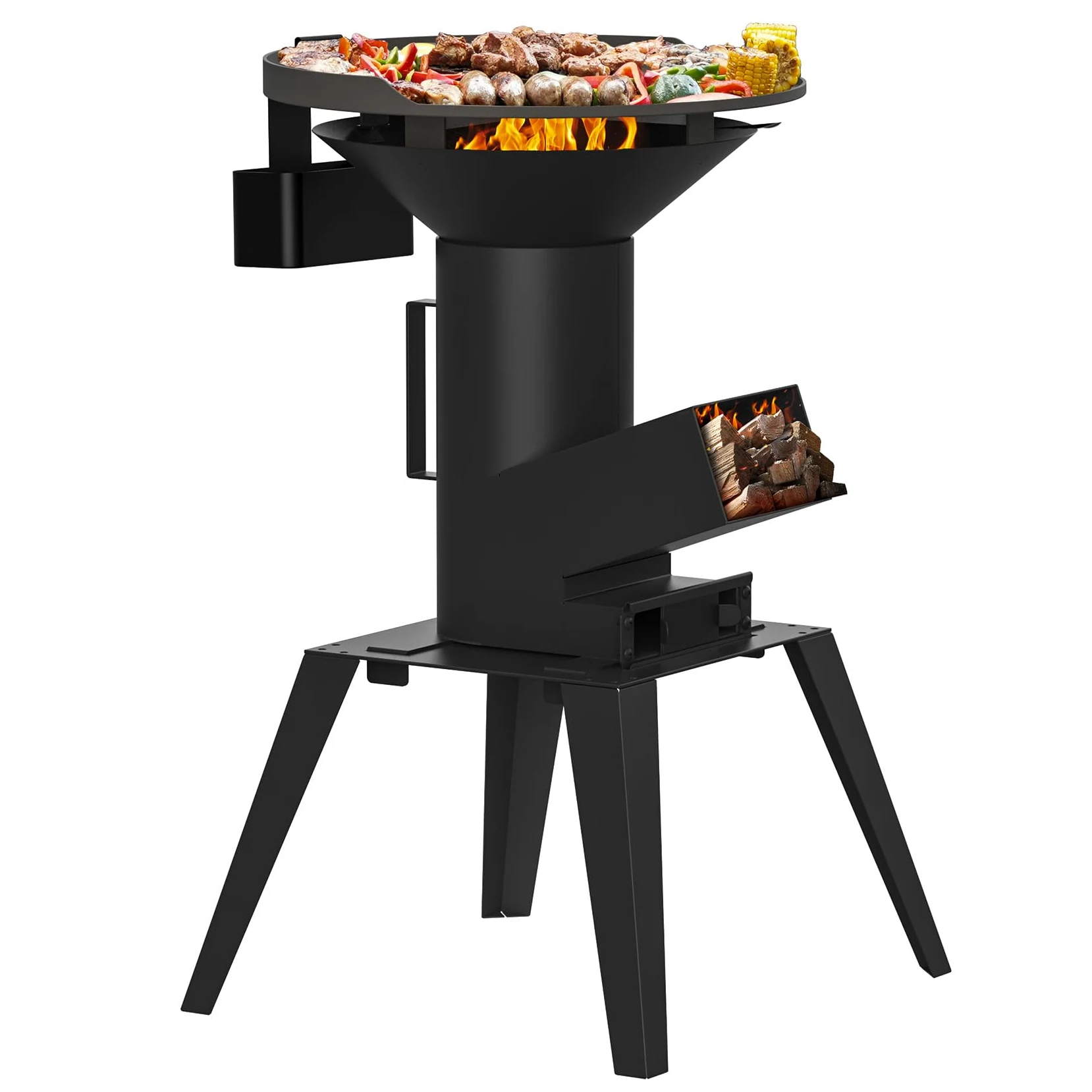 Onlyfire Forno a Razzo da Esterno con Supporto, Stufa a Legna, Fornello da Campeggio Multifunzionale 3 in 1 con Griglia di Cottura, Piastra e Supporto per Pentole per Cucinare All'aperto e in Giardino