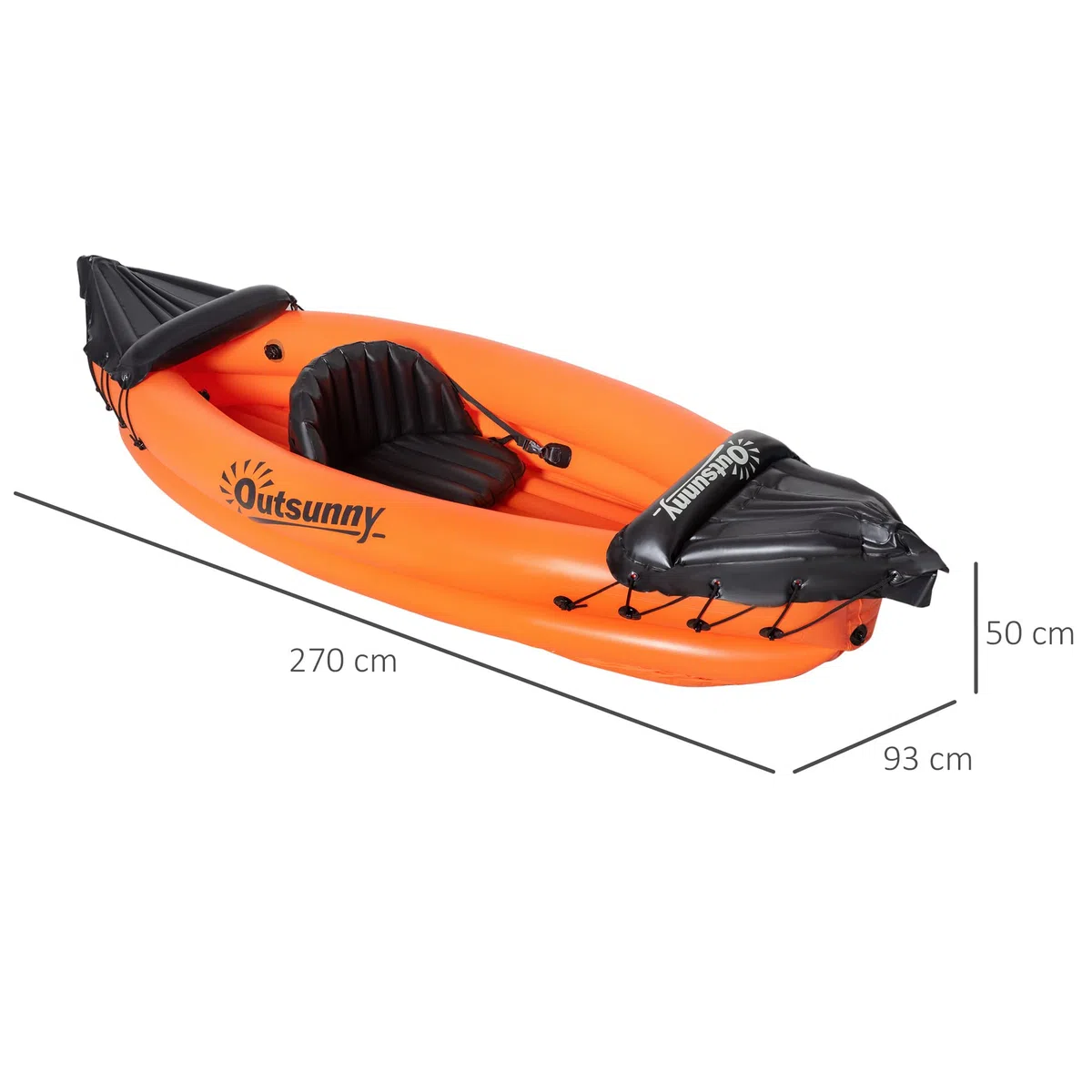 Outsunny Canoa Gonfiabile 1 Posto Kayak con Remo in Alluminio, Kit Riparazione e Pompa per Gonfiaggio, Arancione