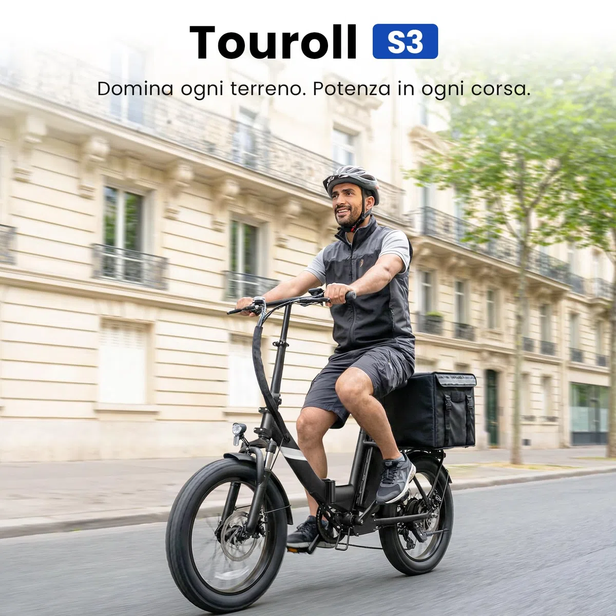 Touroll Bicicletta Elettrica, S3/S3 Pro Bici Elettrica pieghevole, 20"×3.0" fat bike elettrica, Autonomia 195 KM, Forcella Ammortizzata,Batteria Rimovibile
