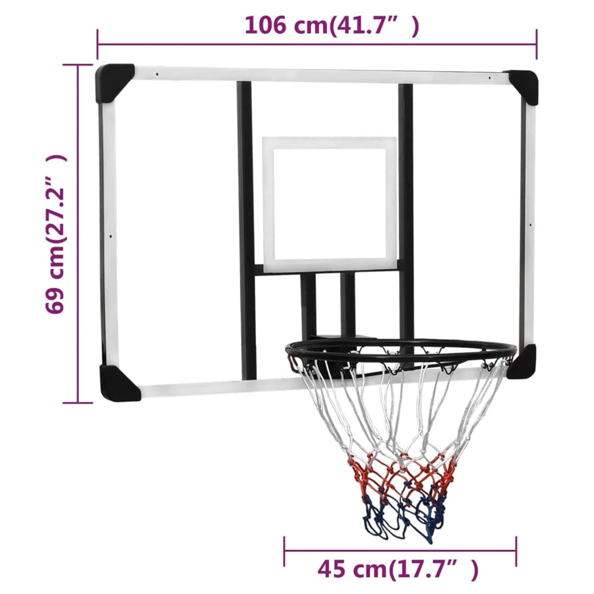ARKEM Canestro Basket Esterno Portatile,Pallacanestro da Camera Interno con Tabellone,Tabellone Pallacanestro Trasparente 106x69x3 cm Policarbonato