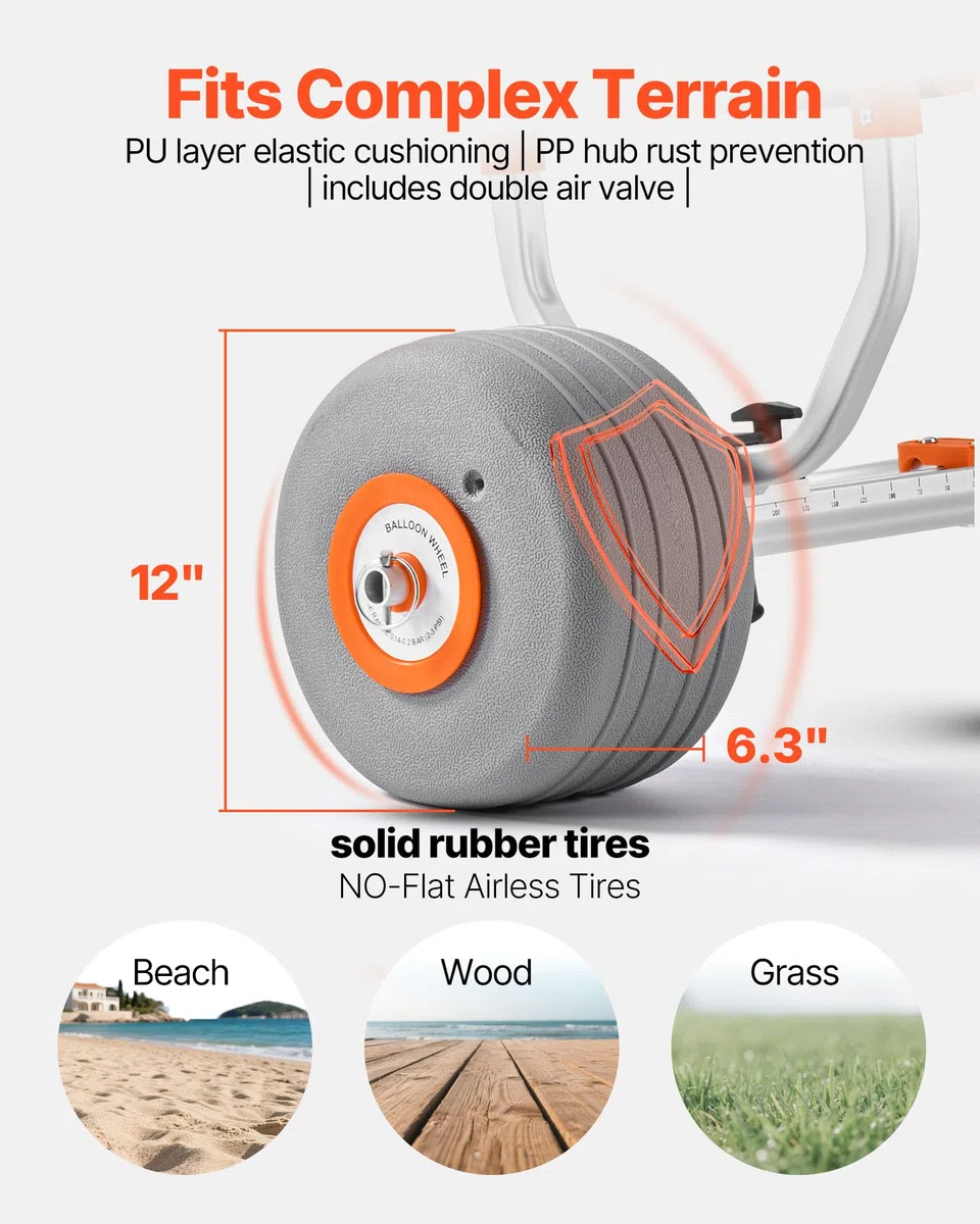 VEVOR Carrello per Kayak, in Lega di Alluminio capacità di 158,8 kg, con Pneumatici Gonfiabili da 30,5 cm e 2 Cinghie, Si Monta Facile, Carrello per Paddle Board per Il Trasporto di Kayak e Canoe