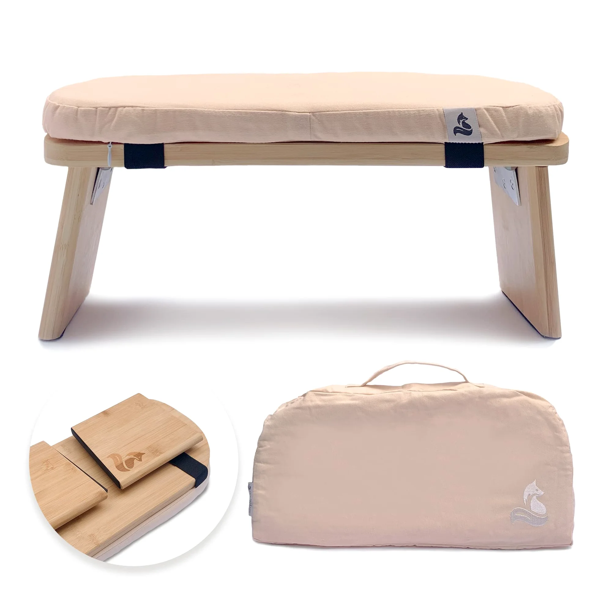 metaFox Panca da meditazione | Sgabello pieghevole in bambù con cuscino e borsa per il trasporto | Per la tua pratica di attenzione e meditazione | alternativa al cuscino da meditazione