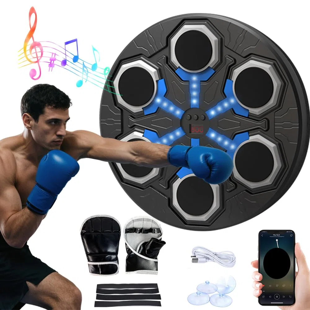 Music Boxing Machine, LED Bluetooth intelligente Music Box Macchina con funzione di conteggio, USB ricaricabile Smart Boxe con 15 modalità di velocità, macchina da boxe montata a parete per adulti