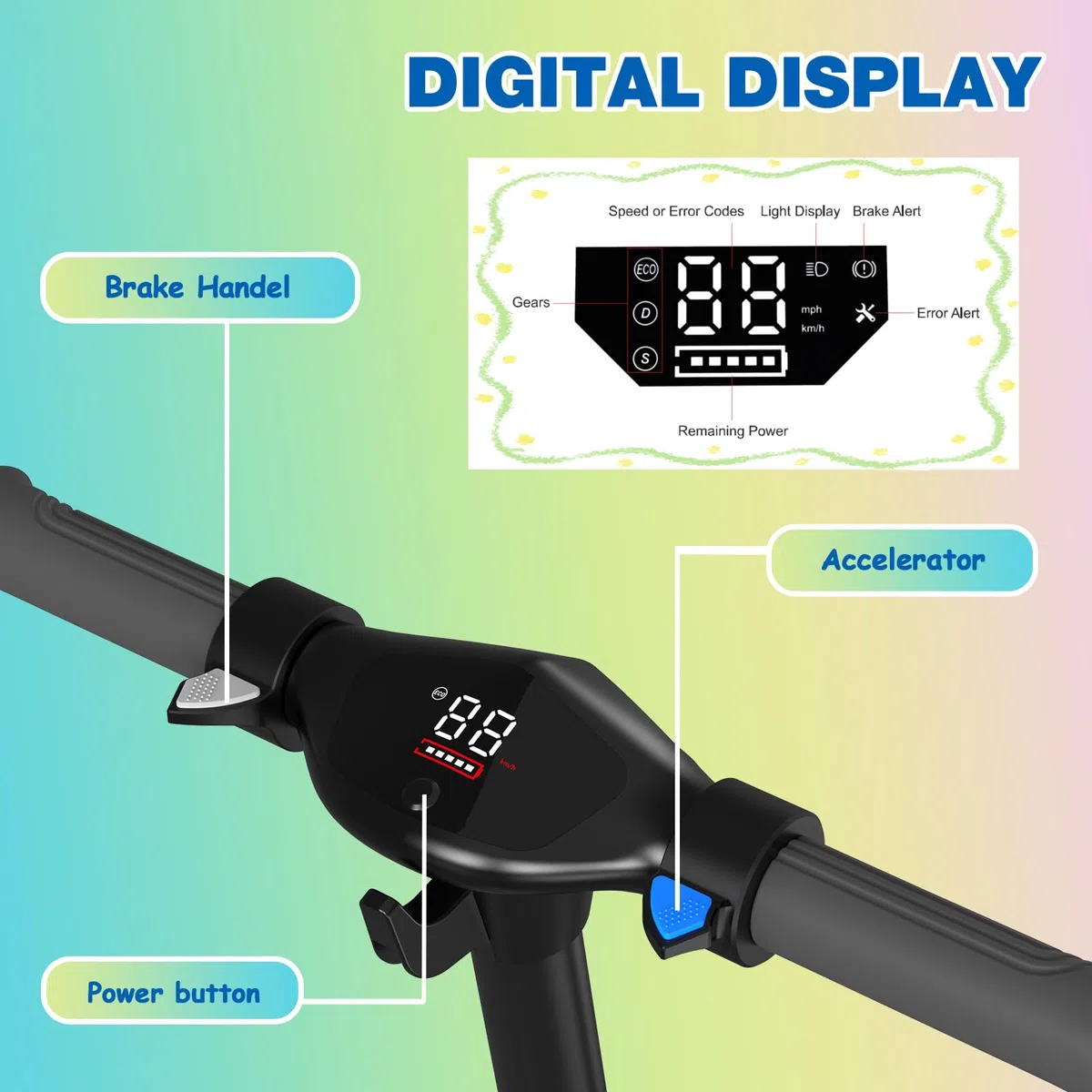 RCB R12 Monopattino Elettrico per Bambini 6-12 Anni, Max 15Km/h & 10 km, Luce LED Arcobaleno, 6,5" Pieghevole E-Scooter,Display a LED, Velocità Regolabili, Regalo per Bambini