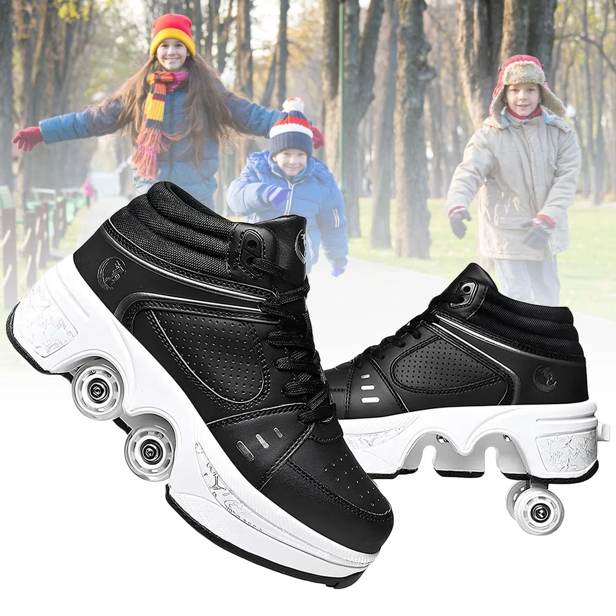 TOME. SKATES Scarpe con Rotelle per bambine, Pattini a Rotelle per bambini e Sneakers 2 in 1, Pattini a 4 Ruote deformati per bambino come regali di Natale e compleanno