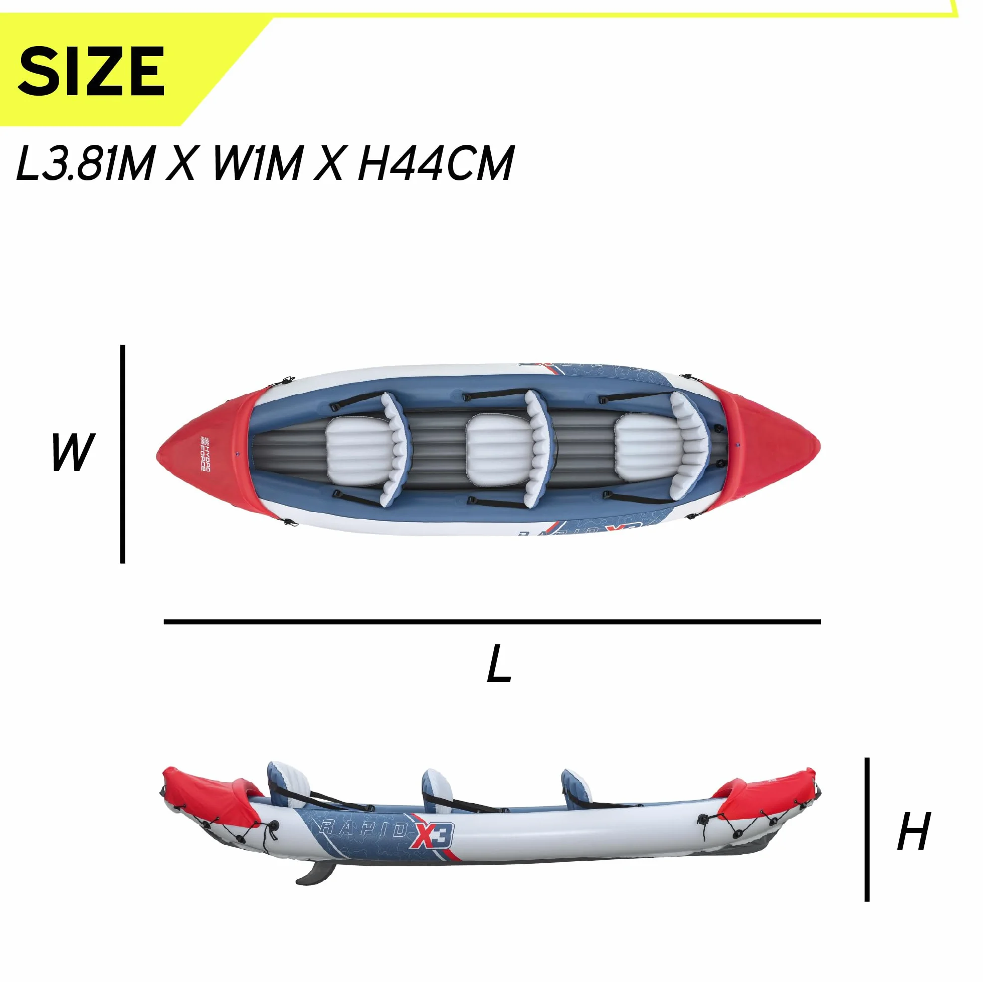 Bestway Hydro-Force 3 Person Inflatable Kayak Set with Aluminium Oars and Hand Pump, 3 Man Kayak