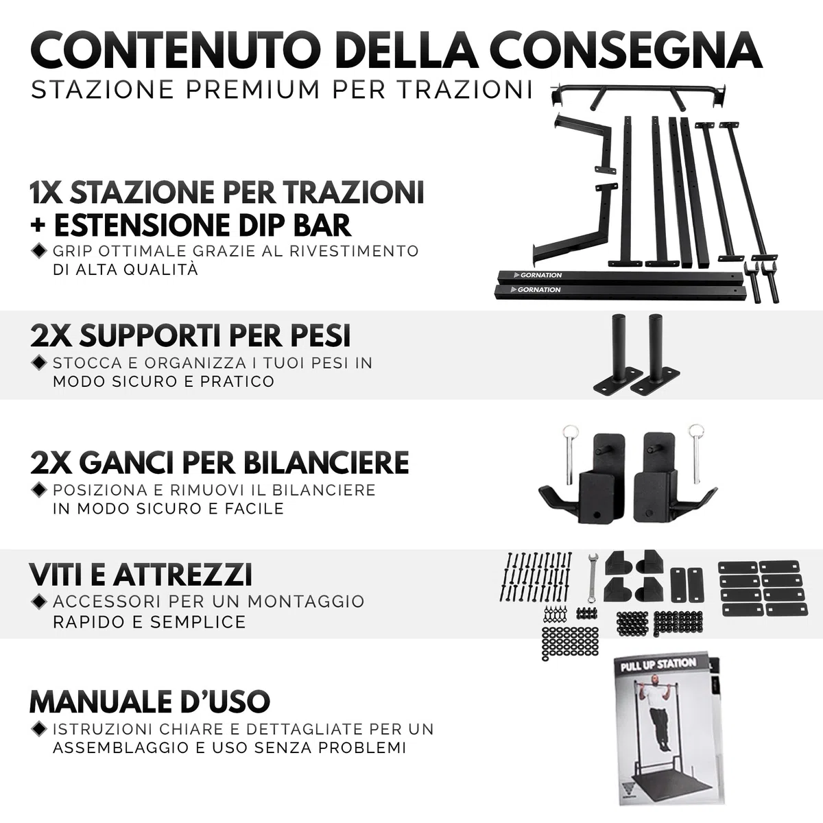 GORNATION Power Tower Multifunzione, Pull Up Station, Barra per trazioni, Perfetta per Fintess e Calisthenics, Squat Rack, Altezza Regolabile