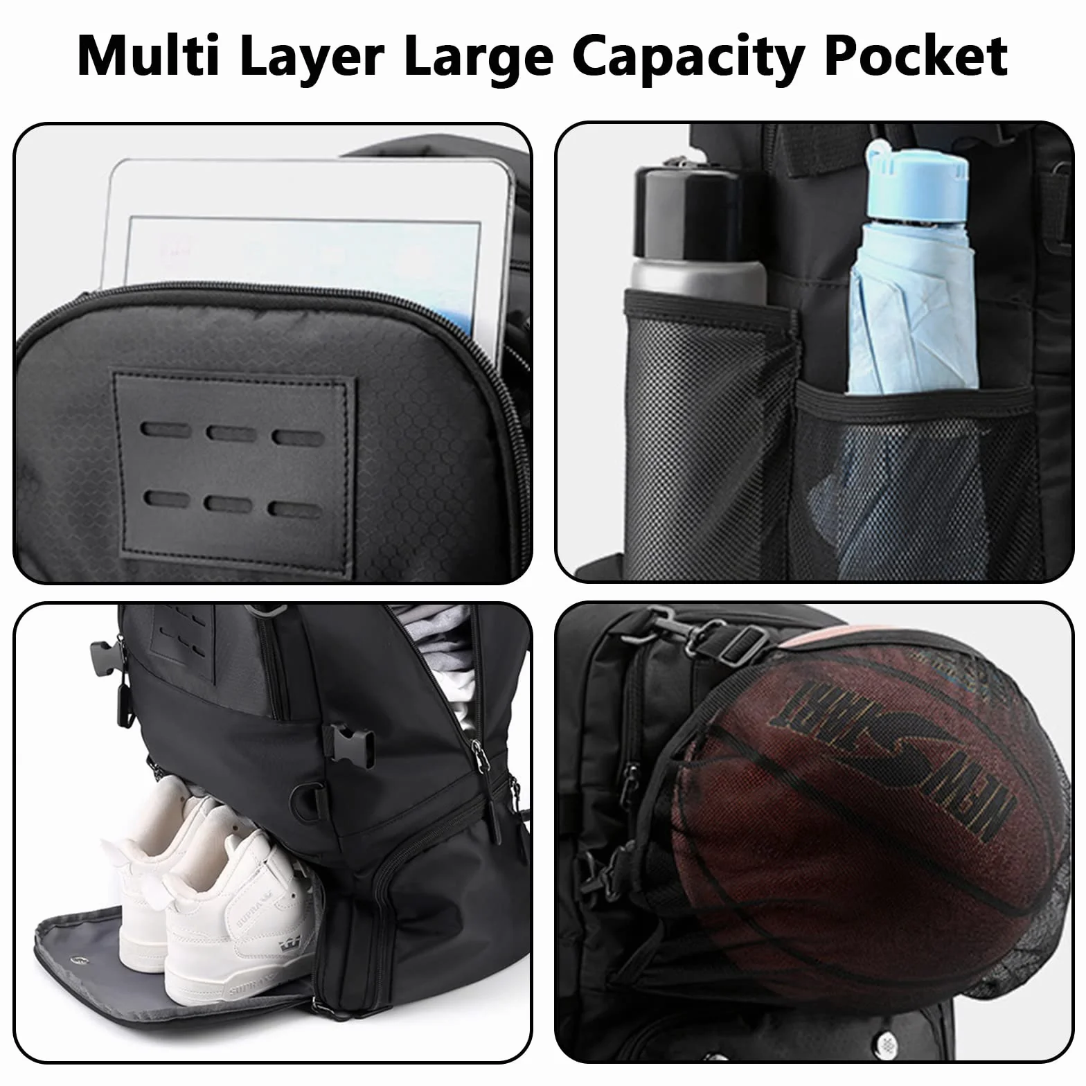 Zaino da basket con scomparto a sfera separato e scomparto per scarpe si adatta al computer portatile da 15,6 pollici con borsa portatile extra una pompa a sfera a mano e 2 aghi