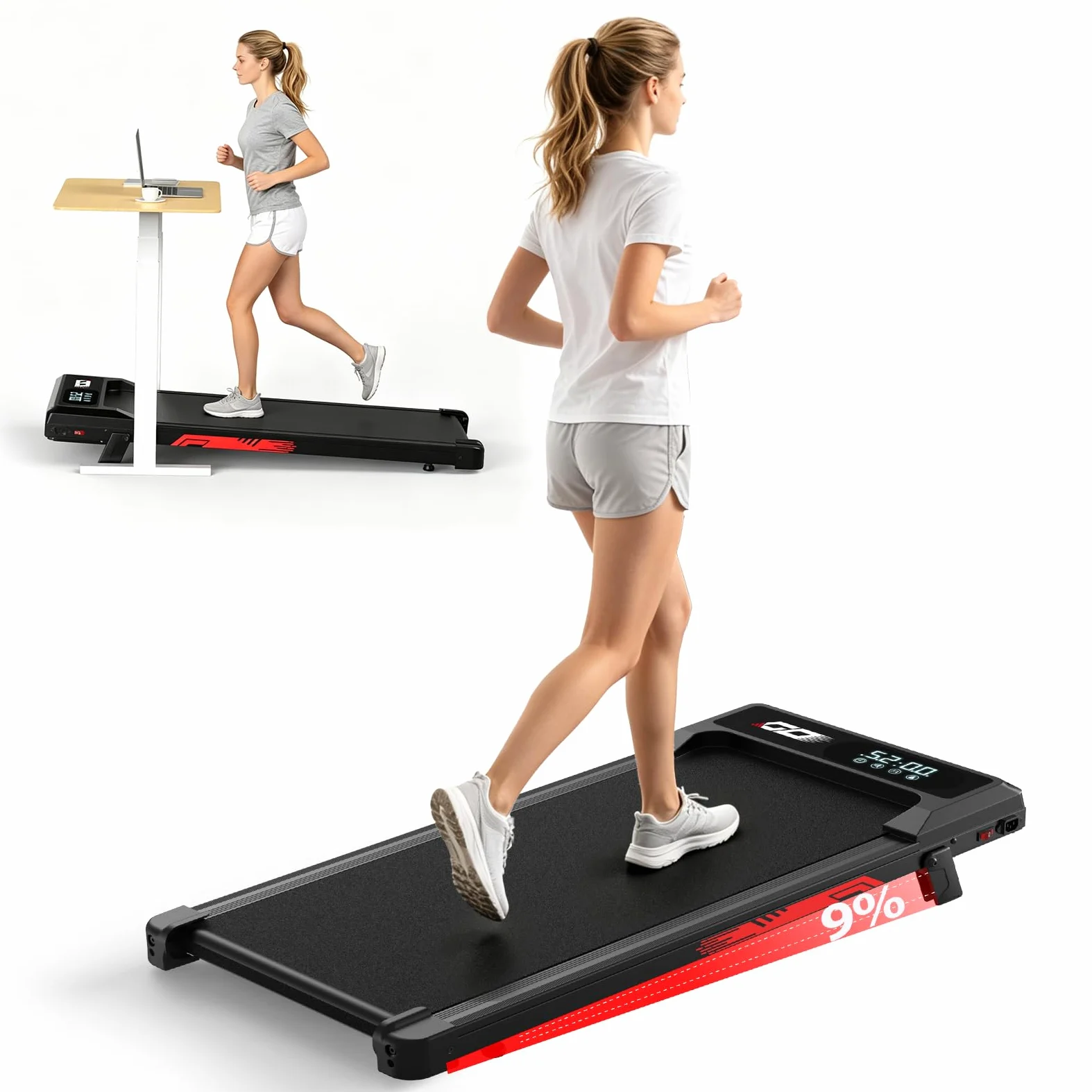 Tapis Roulant Elettrico Pieghevole 3 in 1 con Inclinazione 9%, Walking Pad 1-10 km/h, Motore Brushless Silenzioso 3,0 HP, Portata 140 kg, Display LED, Ammortizzato, Salvaspazio Casa Ufficio