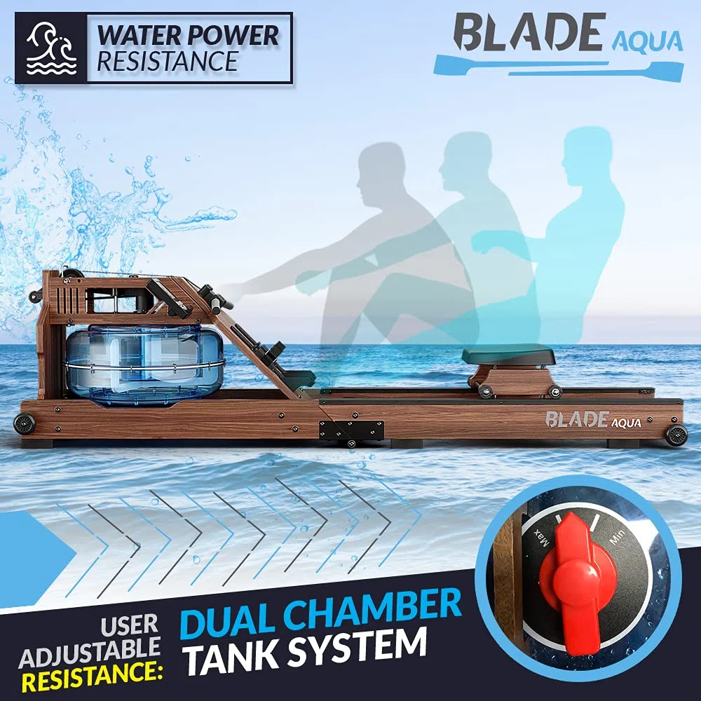 Bluefin Fitness Blade Aqua W-1, Vogatore ad Acqua, Frassino Americano Sostenibile al 100%, Vogatore Pieghevole per Casa, Display LCD, Applicazione Kinomap Inclusa, nero/marrone.