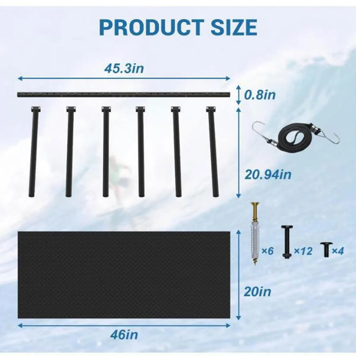 Porta Tavola da Surf Supporto Verticale Rastrelliera da Muro Espositore per 6 Tavole E Organizzatore per con Costruzione Resistente Adatto per Sp
