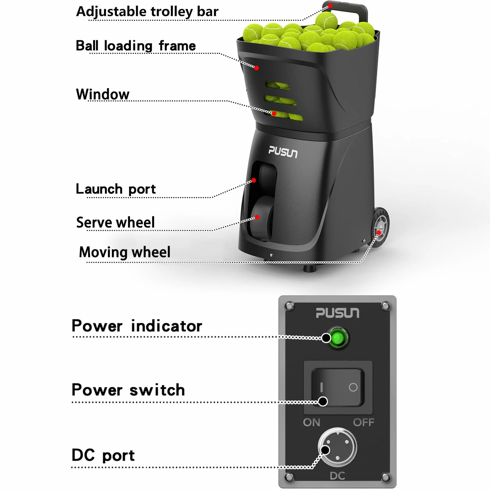 PT-Smart, macchina automatica per palline da tennis, con telecomando wireless, ad alta capacità, con impostazioni di velocità multiple, perfetta per allenamento da soli e auto-allenamento