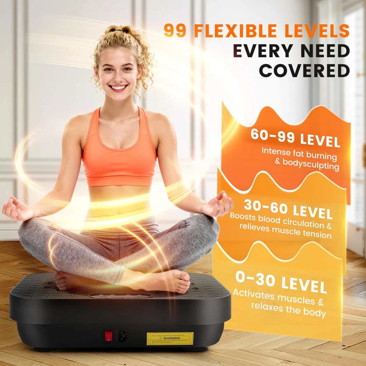 Pedana vibrante Fitness 8 modalità, 99 livelli di velocità, portata 150 kg, con telecomando e bande di resistenza