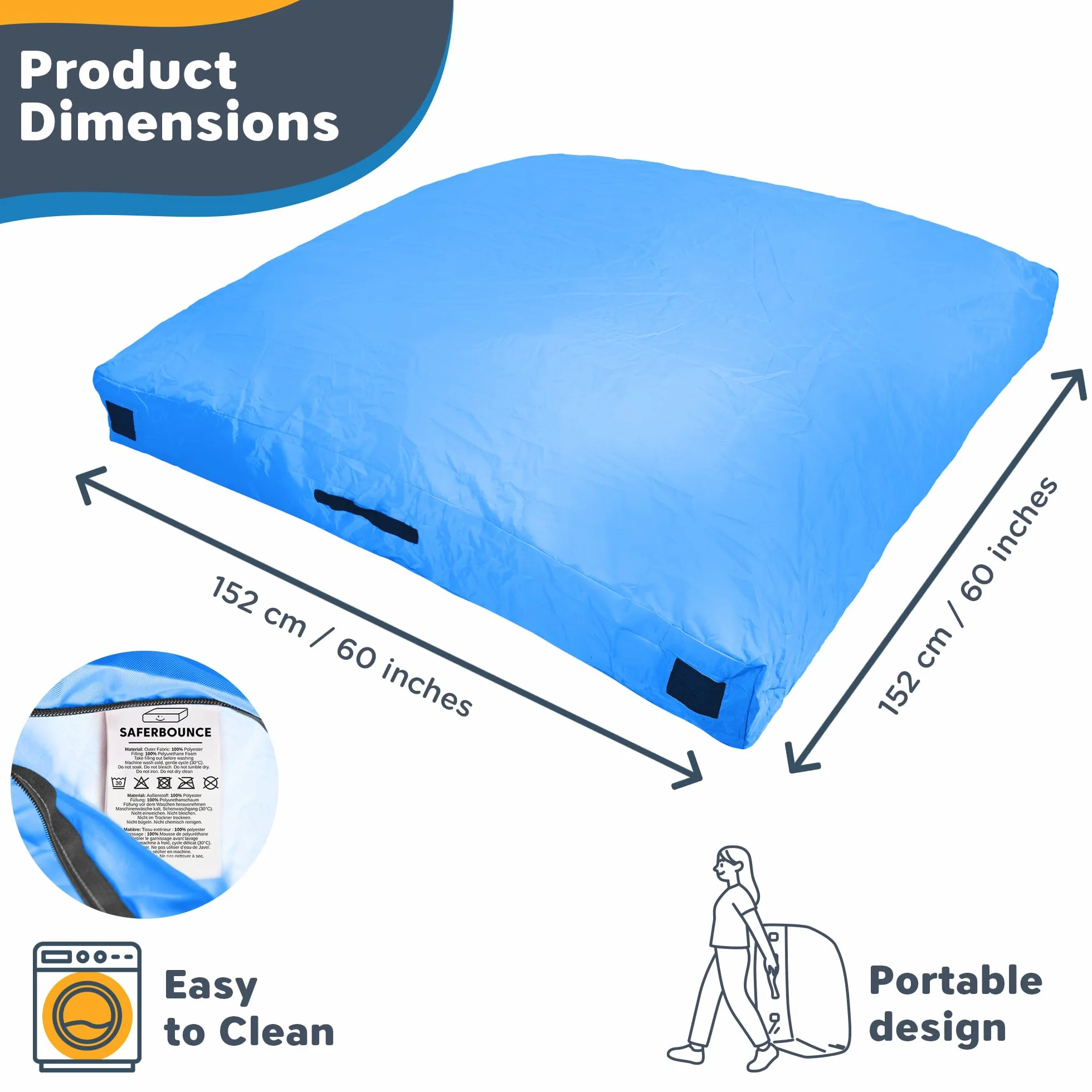 SaferBounce Sensory Crash Pad per Bambini | Grande 152 x 152 cm O 122 x 91 cm | Materasso Crash Autismo per Bambini | per Saltare & Giocare | Arrampicata & Ginnastica | Grande, Arancione