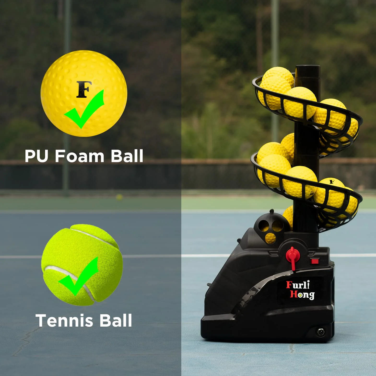 Furlihong 6802BH 2 in 1 Macchina da baseball e tennis per bambini, velocità di lancio regolabile, funzionamento a batteria o adattatore AC da 6 V