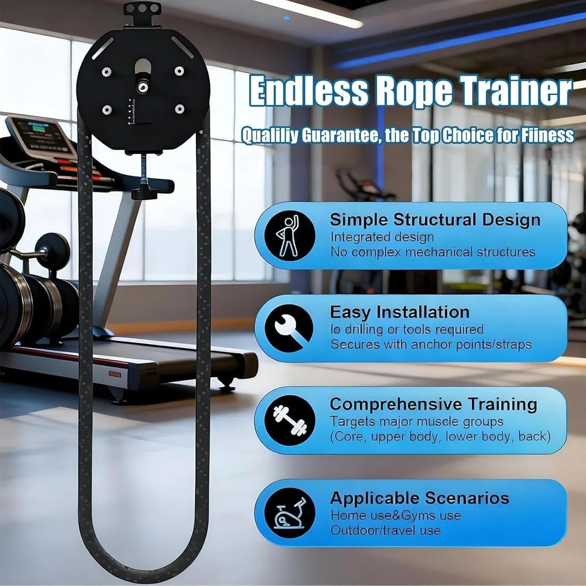 Endless Rope Trainer,Pulley Cable Machine,Endless Rope Trainer,Adjustable Resistance, Small Footprint and Easy To Install for Muscle Endurance, Upper Extremity Physical Training
