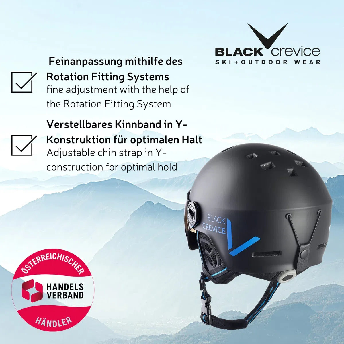 BLACK CREVICE Casco da sci Sölden I Casco da sci con visiera stile pilota in diversi colori I Casco da sci Uomo & Donna I Casco da snowboard unisex I Casco da sci traspirante I Regolabile