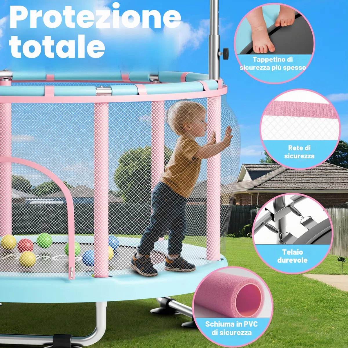 FitinOne Trampolino per bambini, 140 cm, mini trampolino per bambini piccoli per interni ed esterni con altalena, 199,6 kg, trampolino per bambini, sbarra da ginnastica, regali di compleanno per