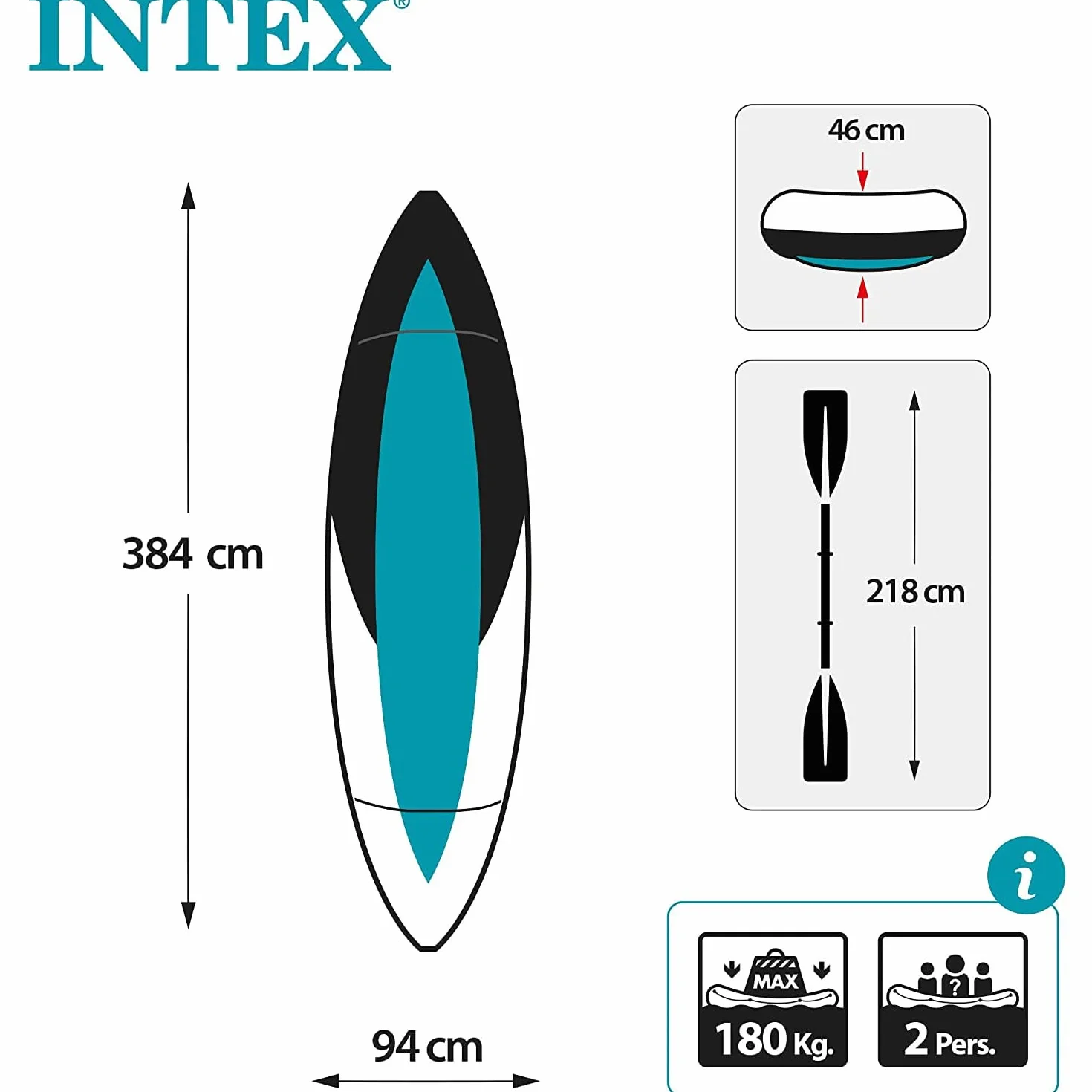 Intex Explorer K2 Kayak, 2-Person Inflatable Kayak Set with Aluminum Oars and High Output Air Pump