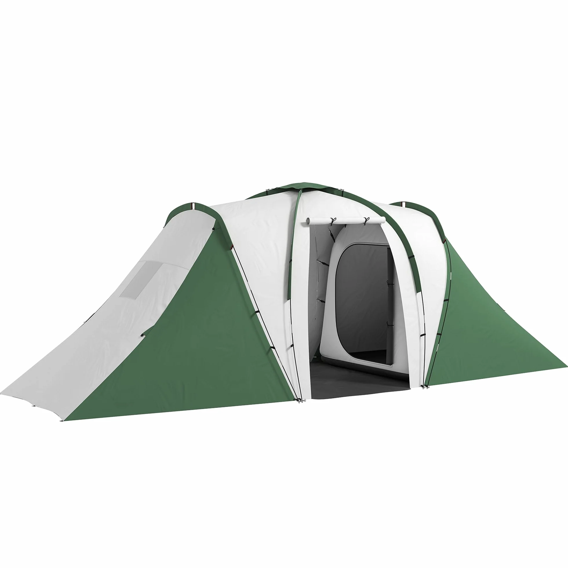 Outsunny Tenda da Campeggio 4-6 Persone con 2 Camere e Zona Soggiorno, Tenda da Esterno a 2 Porte, Resistente all'acqua e ai Raggi UV, con Borsa da Trasporto, 555x225x190 cm, Grigio e Verde