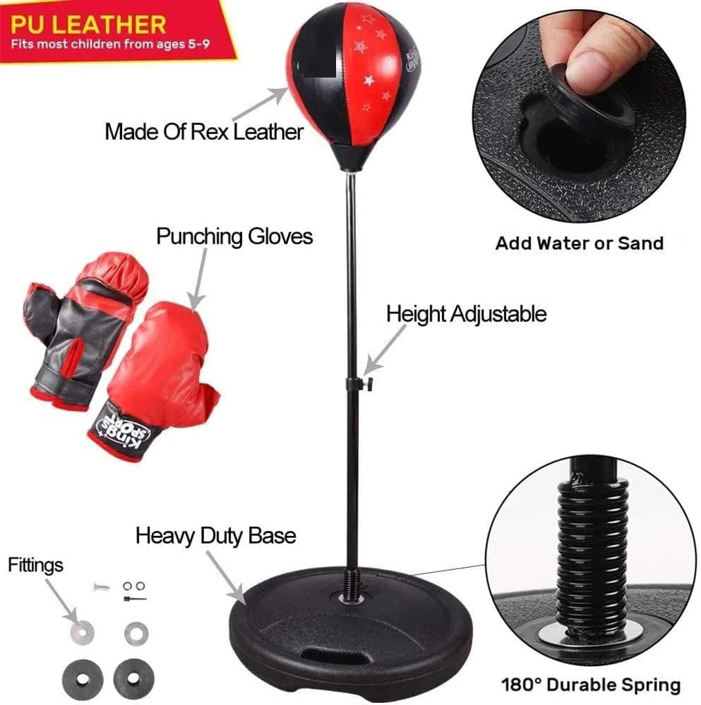 Set Pugilato Bambini Palla Pera con Piantana Regolabile Sacco da Pugilato Boxe con Guantoni per Bambini Allenamento Sacco Guanti da Boxe Combattimento Sparring Kickboxing Sacchi Sport