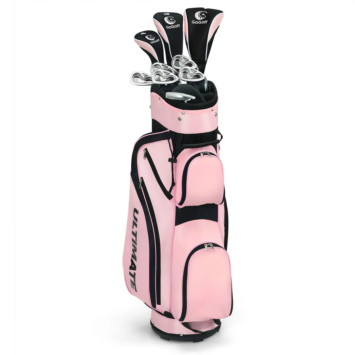 COSTWAY Set di Mazze da Golf per Donne, Include Driver in Lega di Alluminio, Legno da Fairway 3, Ibrido 4, Ferri 6, 7, 8 e 9, Putter, Sacca da Golf con Cinghie, Rosa, 24 x 24 x 115,5 cm