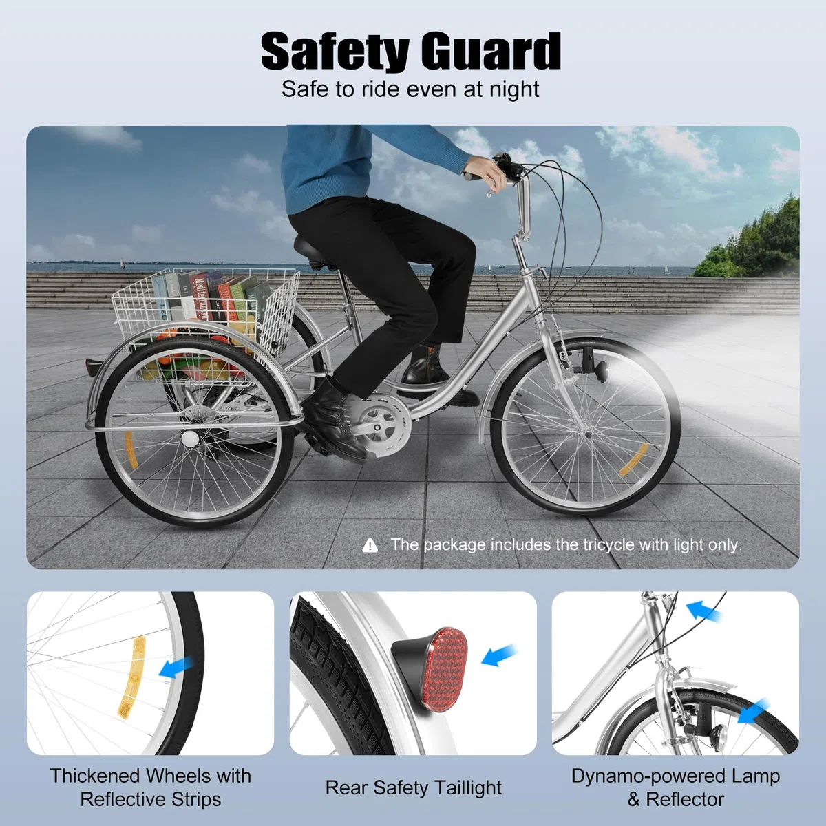 Triciclo per adulti, 24 pollici, 3 ruote per adulti, Shimano 6 marce Cruise Trike Cargo Bike con cestino, bicicletta per sport all'aria aperta e shopping