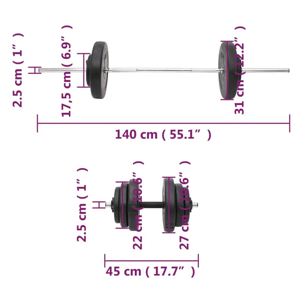vidaXL Set Bilanciere e Manubri con Dischi 60 kg