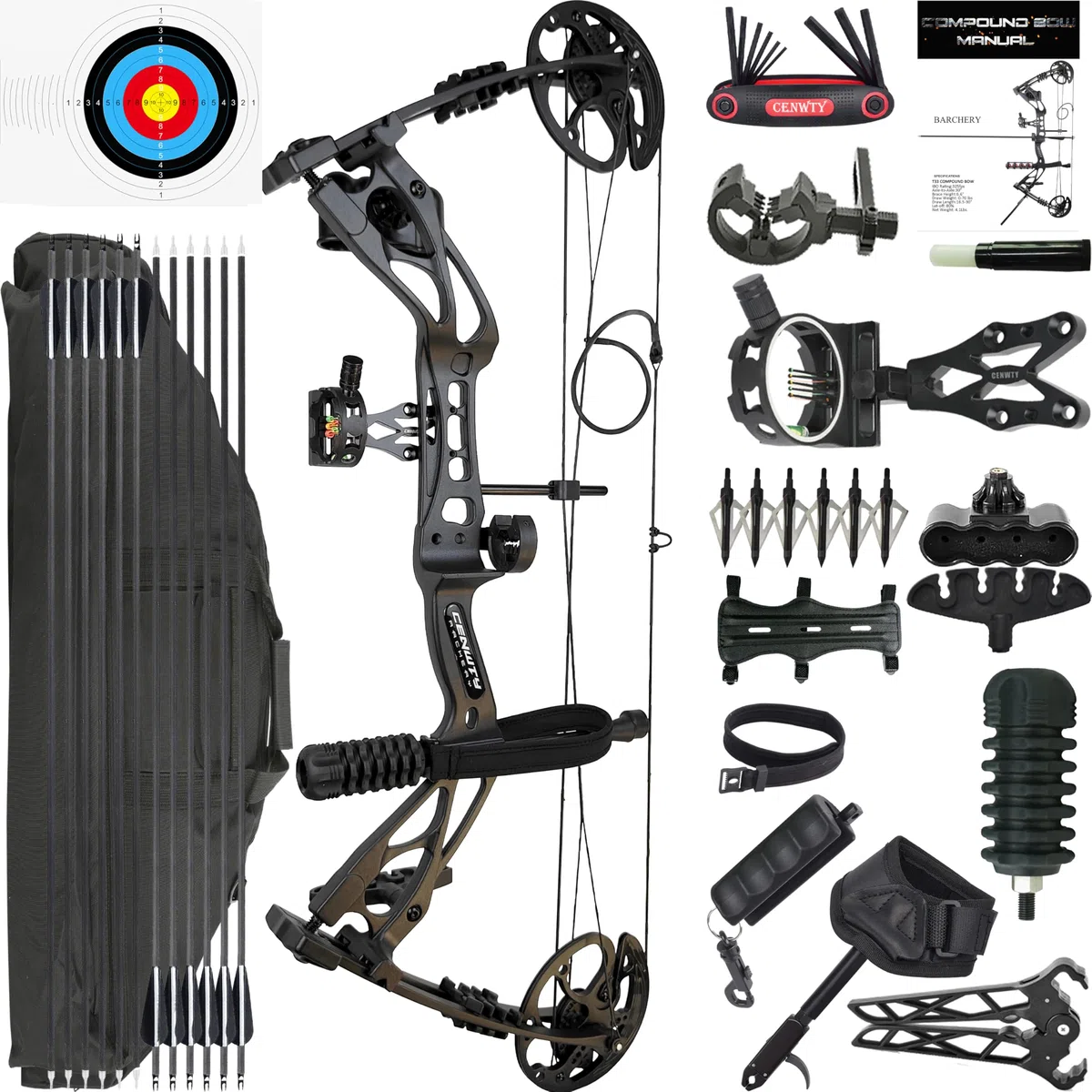 Arco Compound Set 0-70 LBS, Lunghezza di Trazione 16,5"-30", IBO 325 fps, Arco Compound da Caccia con Accessori per Caccia Tiro con l'Arco Pratica e Tiro ad Obiettivo