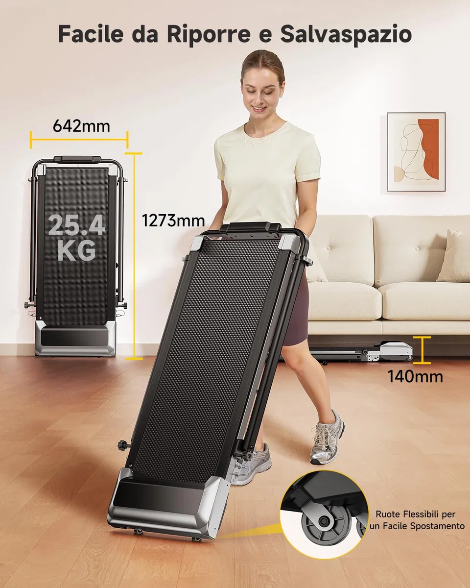 6 in 1 Tapis Roulant Elettrico, 12km/h Tapis Roulant Pieghevole con 12% Pendenza, 1150MM Tubo Montante Retrattile, 95°/105° Tubo Montante Rotante, 2.5HP Motore, App e Telecomando