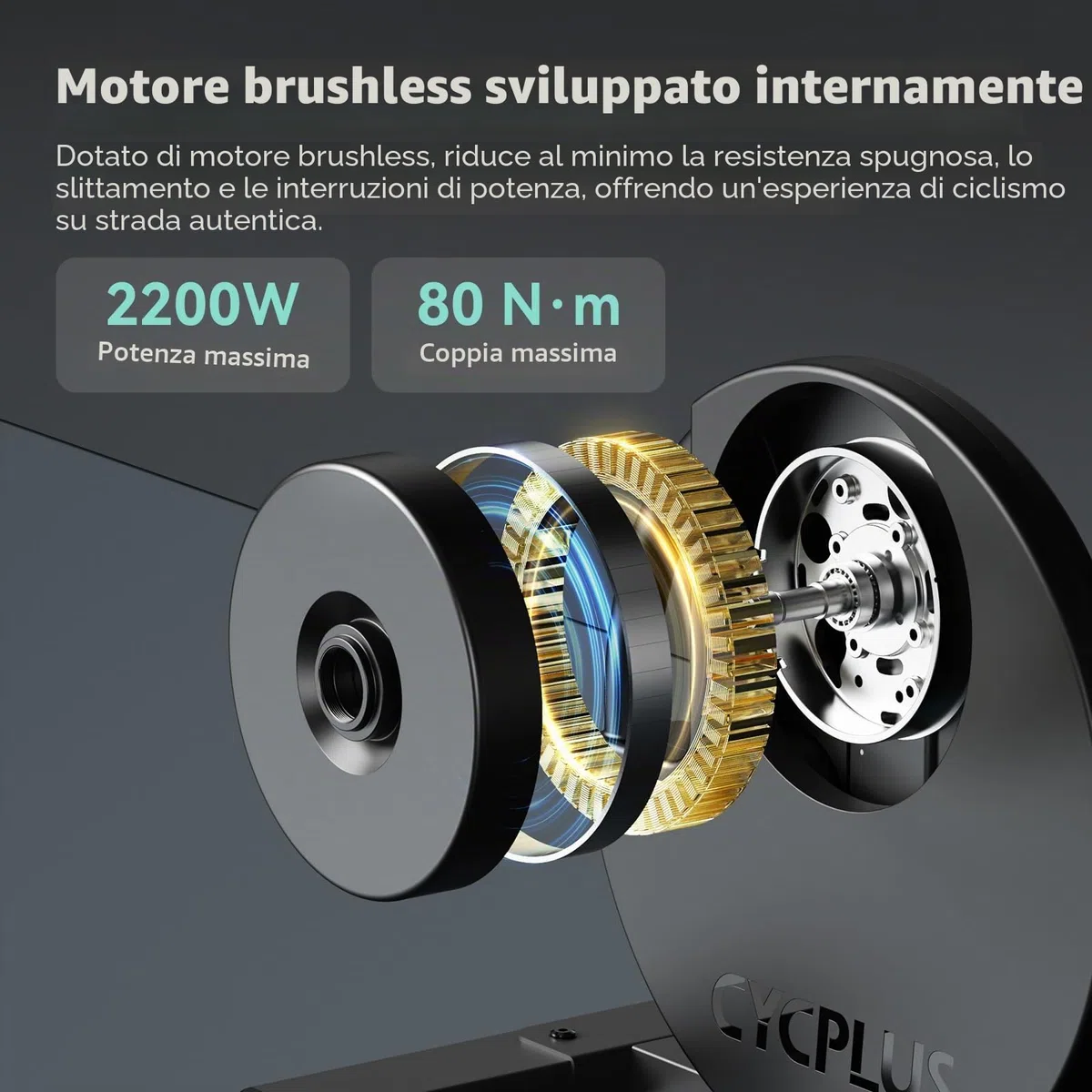 CYCPLUS R200 Smart Cyclette da Interno, Motore Brushless da 2200W, Simulatore di Pendenza al 19%, Modalità Dual BLE & ANT+, Cambio Virtuale, Simulazione di Salita/Discesa, Super Silenziosa per un
