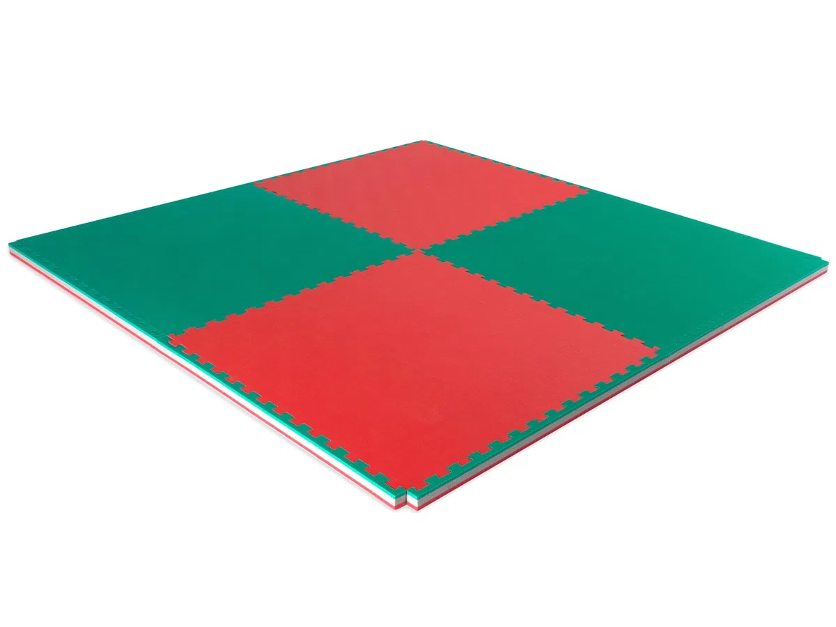 PROGAME Kit 4 pezzi Tatami Palestra 100x100x4 cm [Superficie Totale 200x200 cm] Performance PLUS Home Verde/Rosso. Tappeto Arti Marziali Professionale