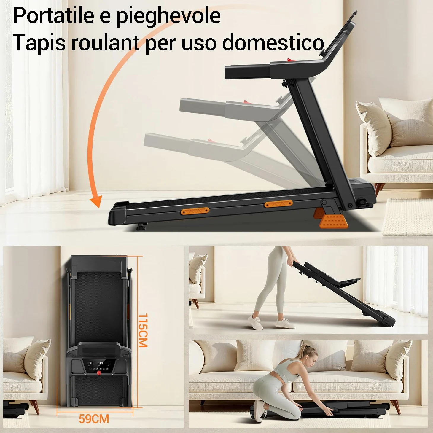 LONTEK Tapis Roulant Salvaspazio con Inclinazione 15%, Tapis Roulant Elettrico 12KM/H, Tapirulan Pieghevole da Casa con Motore da 3.0 HP e Display LED, Carico Massimo 136KG