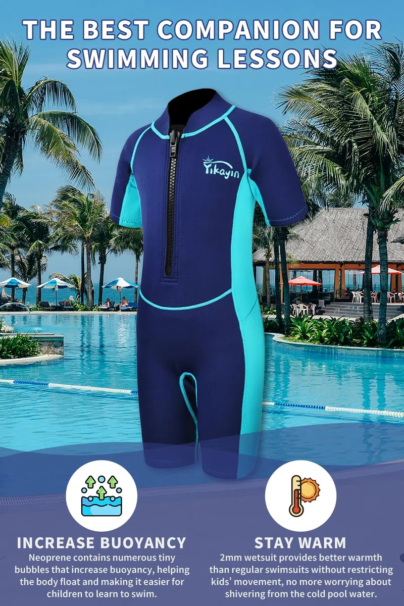 Muta Corta per Bambini, Muta di 2 mm in Neoprene Premium per Ragazzi e Ragazze, Costume Termico con Cerniera Frontale per Lezioni di Nuoto Surf Snorkeling Immersioni SUP