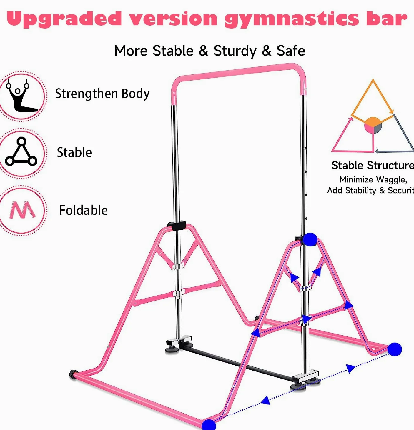 Barra orizzontale per ginnastica, per allenamento junior, attrezzatura da ginnastica per la casa, regolabile in altezza, telescopica, pieghevole, orizzontale, con anelli da ginnastica