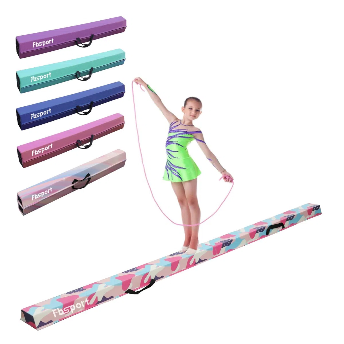 FBSPORT Trave Ginnastica Artistica per Casa 240/270/300 cm in Pelle PU, Trave di Equilibrio Pieghevole con Fondo Antiscivolo per Bambini, Principianti e Ginnasti Professionisti