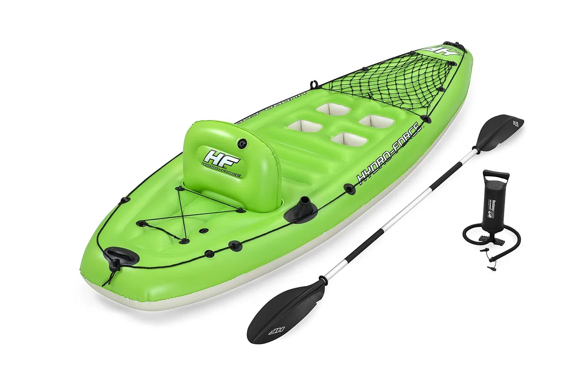 Bestway Koracle - Kayak gonfiabile Hydro-Force, set completo per la pesca, con pompa a mano, pagaia e borsa portaoggetti, capacità per 1 persona, diversi stili