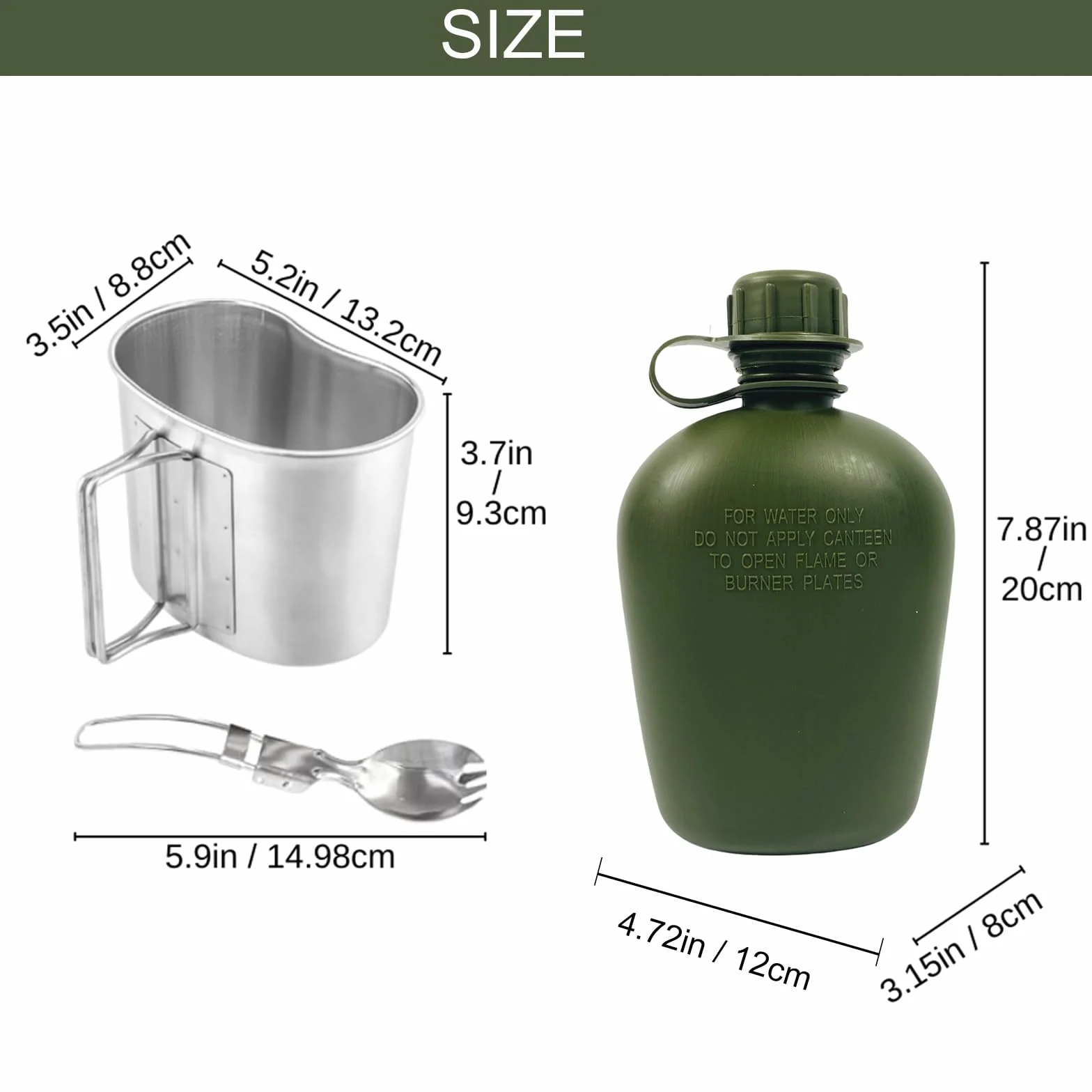 BeGrit Borraccia Militari 1 Litro con Guscio Set Gavetta Militare con Scoop e Tazza Manici Ripiegabili Gourde Militari 3 Pezzi Kit Militare Pentole Campeggio Tazza Scout per Escursioni Zaino, Verde