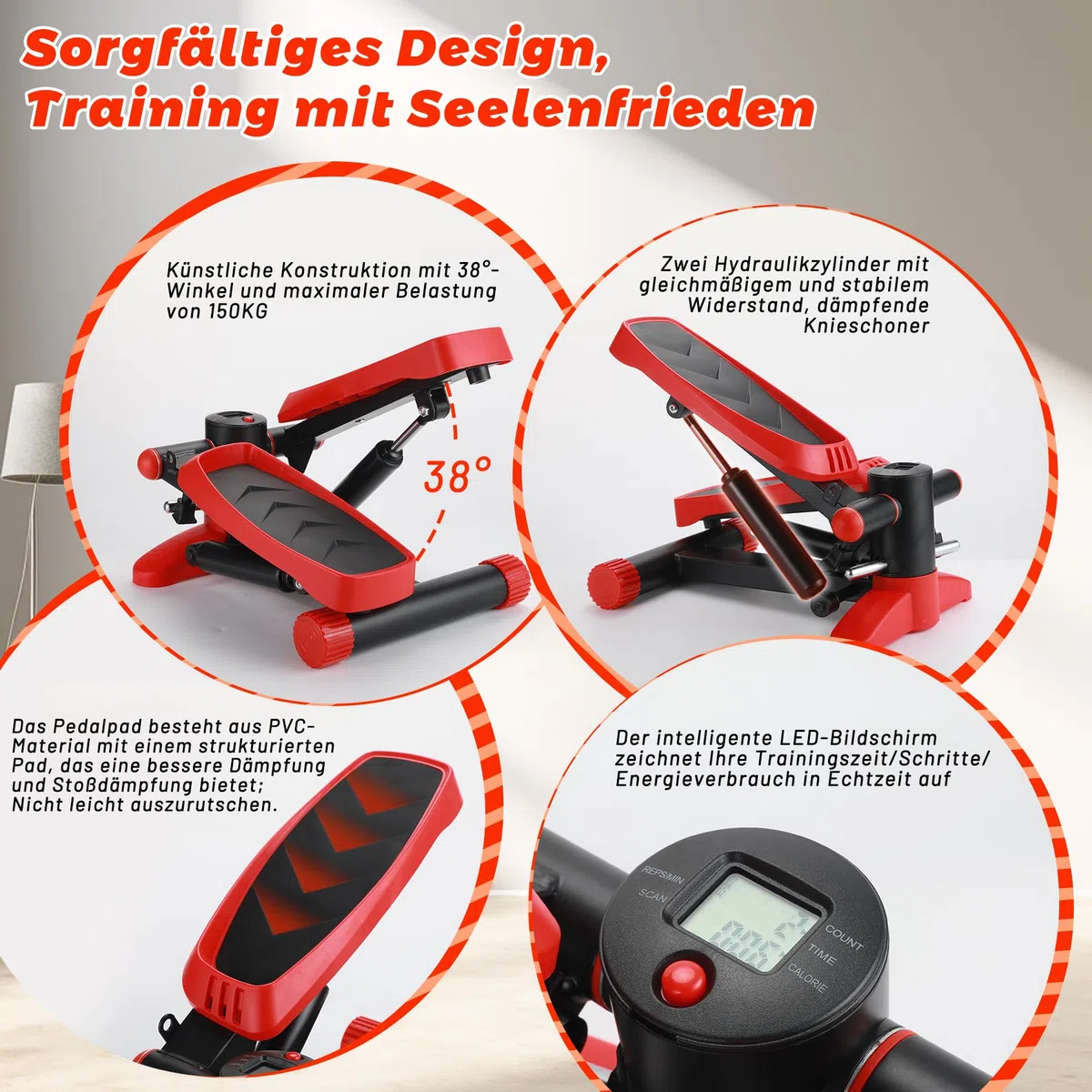 Mini stepper, Step Fitness casa e Stair Climber per scale con display LCD multifunzione per allenamento domestico, fasce di resistenza aerobica stepper Massimo 150 kg